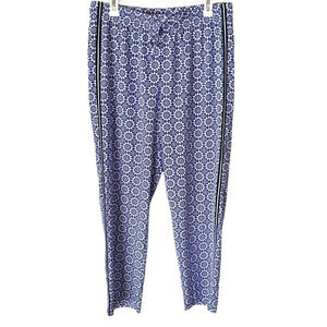 Talbots Pants Women's Medium Mykonos Blue Mosaic Tile Print Jersey Stripe Resort